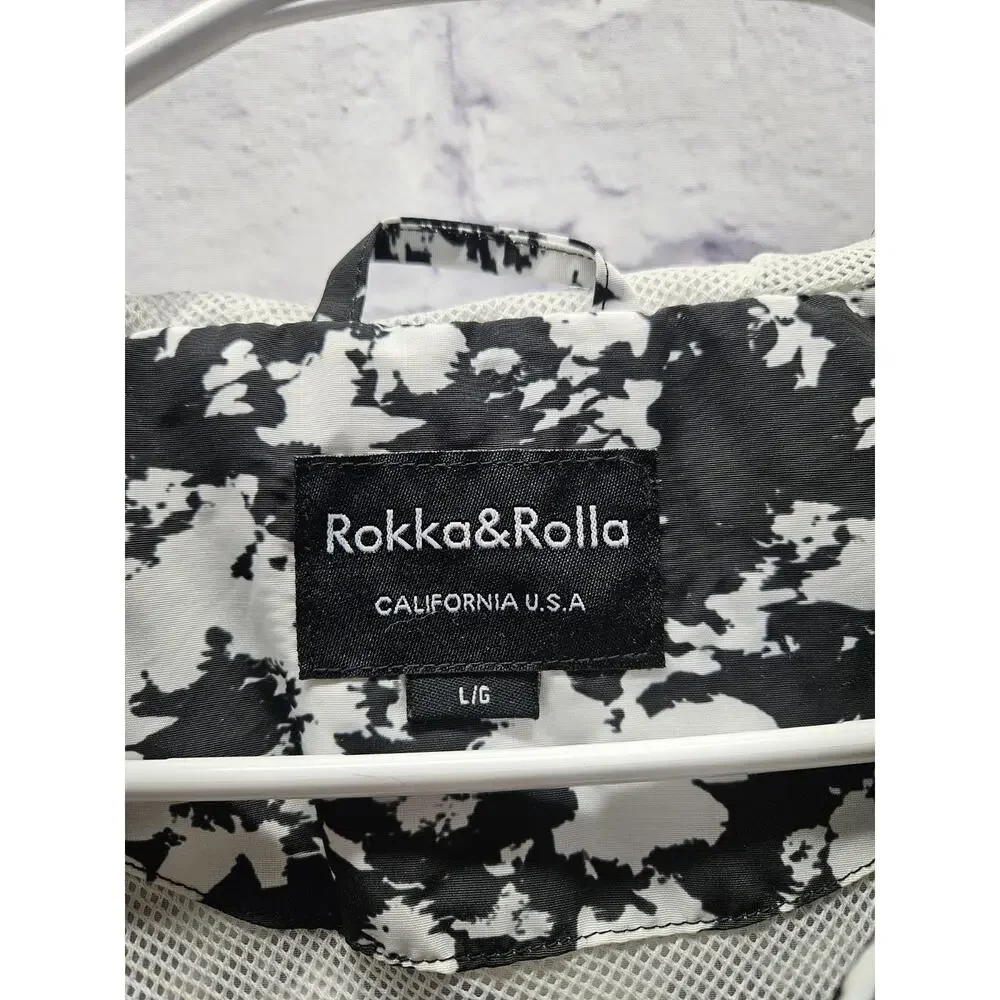 Rokka & Rolla Windbreaker Jacket Men Large Black White Vintage Style Hooded Coat